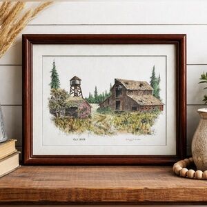 Vintage 1985 “Old Barn” Print Richard R. Knudsen Framed Rustic Farm Art, Country